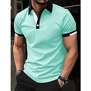 Men's Polo Shirt Button Up Polos Casual Holiday Lapel Short Sleeve Fashion Basic Color Block Patchwork Summer Regular Fit Black White Red Blue Brown Green Polo Shirt Lightinthebox