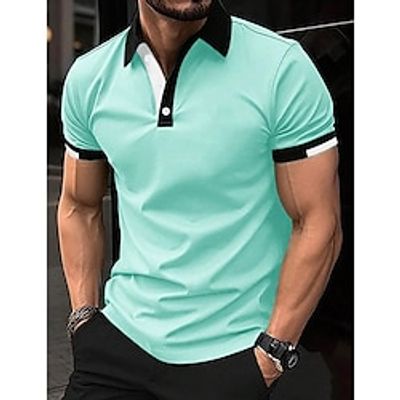 Men's Polo Shirt Button Up Polos Casual Holiday Lapel Short Sleeve Fashion Basic Color Block Patchwork Summer Regular Fit Black White Red Blue Brown Green Polo Shirt Lightinthebox