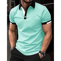 Men's Polo Shirt Button Up Polos Casual Holiday Lapel Short Sleeve Fashion Basic Color Block Patchwork Summer Regular Fit Black White Red Blue Brown Green Polo Shirt Lightinthebox - thumbnail