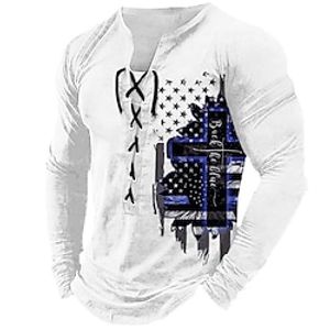 Graphic American Flag Fashion Daily Outdoor Men's 3D Print T shirt Tee Casual Holiday Going out T shirt Black White Brown Long Sleeve Henley Shirt Spring   Fall Clothing Apparel S M L XL 2XL 3XL Lightinthebox