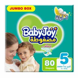 Babyjoy Compressed Diamond Pad Diaper, Jumbo Box Junior Size 5, Count 80, 14 - 25 Kg