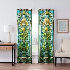 2 Panels 100% Blackout Curtain Stained Glass Pattern Curtain Drapes For Living Room Bedroom Kitchen Window Treatments Thermal Insulated Room Darkening Lightinthebox