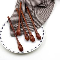5pcs Water Craft Long Flat Wooden Handle Coffee Spoon Stir Machilus Material Dessert Spoons