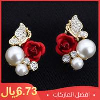 Korea Korean Edition Earrings Rhinestone pearl Ear Studs Three-dimensional butterfly fashion Earrings Earrings roses