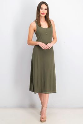 Womens Sleeveless Ribbed Jersey Dress Green Womens Sleeveless Ribbed Jersey Dress Green