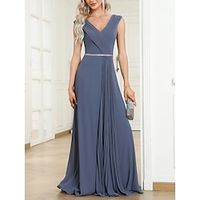 Women's Prom Dress Party Dress Formal Dress Long Dress Maxi Dress Blue Sleeveless Pure Color Ruched Summer Spring V Neck Fashion Evening Party Vacation Summer Dress 2023 S M L XL 2XL 3XL Lightinthebox - thumbnail