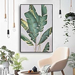 Handmade Oil Painting Canvas Wall Art Decoration Modern Flower Plants With Gold-Edged Banana Leaves for Home Decor Rolled Frameless Unstretched Painting miniinthebox