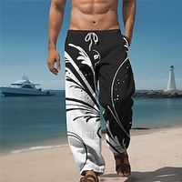 Vacation 3D Print Hawaiian Men's Side Pockets 3D Print Elastic Drawstring Design Pants Trousers Straight-Leg Trousers Outdoor Hawaiian Holiday Polyester Black Navy Blue S M L Medium Waist Lightinthebox