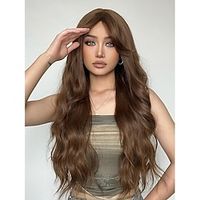 26 Inch Butterfly Haircut Brown Long Curly Wigs With Bangs Synthetic Fiber Hair Wigs Hair Replacement Wigs For Women Girls Lightinthebox - thumbnail