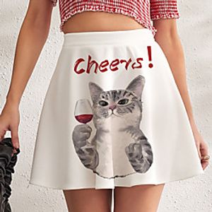 Women's Christmas Homecoming Streetwear Punk  Gothic Mini Skirts Trees / Leaves Animal Ruffle Print Gray White Black miniinthebox