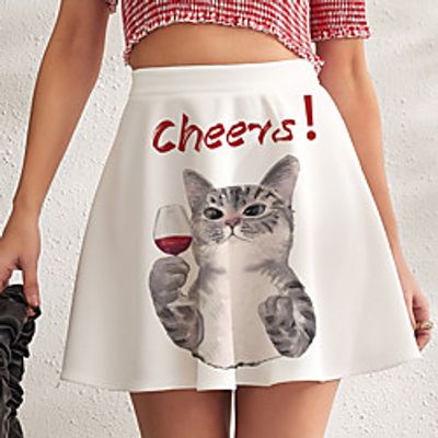 Women's Christmas Homecoming Streetwear Punk  Gothic Mini Skirts Trees / Leaves Animal Ruffle Print Gray White Black miniinthebox