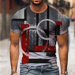 Men's Unisex T shirt Tee Shirt Tee Geometric Graphic Prints Crew Neck Gray 3D Print Daily Holiday Short Sleeve Print Clothing Apparel Designer Casual Big and Tall / Summer / Regular Fit / Summer miniinthebox