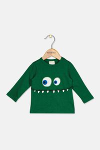 Baby Boys Monster Face Applique T-Shirt  Shifting Green