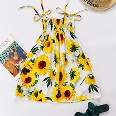 Kids Girls' Floral Dress Floral Floral Dress Knee-length Dress Casual Off Shoulder Sleeveless Active Dress 2-12 Years Summer Lemon Butterfly Green stripes Lightinthebox
