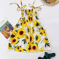 Kids Girls' Floral Dress Floral Floral Dress Knee-length Dress Casual Off Shoulder Sleeveless Active Dress 2-12 Years Summer Lemon Butterfly Green stripes Lightinthebox - thumbnail