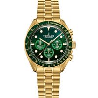 Tornado Men's Chronograph Display Watch & Polished brushed five arched links High quality solid stainless steel bracelet Strap, Gold - T22103-GBGH - thumbnail