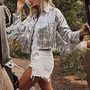 Retro Vintage Disco 1980s Outerwear Disco Women's Sequins Tassel Fringe Cosplay Costume Performance Prom Club Coat Lightinthebox