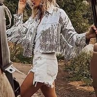 Retro Vintage Disco 1980s Outerwear Disco Women's Sequins Tassel Fringe Cosplay Costume Performance Prom Club Coat Lightinthebox - thumbnail