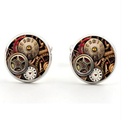 Men's Cufflinks Classic Gear Classic Steampunk Brooch Jewelry Silver Brown For Daily Wear Date Festival miniinthebox