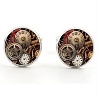 Men's Cufflinks Classic Gear Classic Steampunk Brooch Jewelry Silver Brown For Daily Wear Date Festival miniinthebox - thumbnail