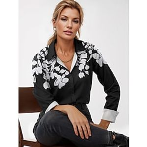 Women's Shirt Blouse Floral Casual Holiday Black Blue Brown Print Button Long Sleeve Fashion Shirt Collar Regular Fit Spring   Fall Lightinthebox
