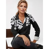 Women's Shirt Blouse Floral Casual Holiday Black Blue Brown Print Button Long Sleeve Fashion Shirt Collar Regular Fit Spring   Fall Lightinthebox - thumbnail