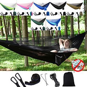Camping Hammock with Mosquito Net Double Hammock Outdoor Portable Anti-Mosquito Ultra Light (UL) Foldable Breathable Parachute Nylon with Carabiners and Tree Straps for 2 person Hunting Fishing Hiking miniinthebox