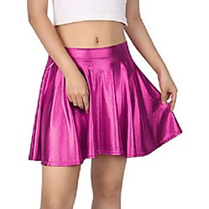 women's solid color metallic flared pleated club skater skirt hot pink  small Lightinthebox