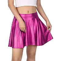 women's solid color metallic flared pleated club skater skirt hot pink  small Lightinthebox - thumbnail