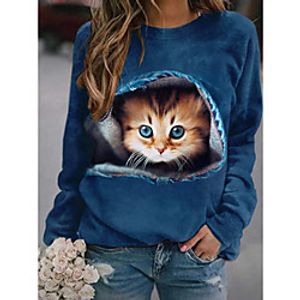 Women's Sweatshirt Pullover Cat 3D Animal 3D Print Daily Sports 3D Print Active Streetwear Hoodies Sweatshirts  Blue Lightinthebox