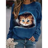 Women's Sweatshirt Pullover Cat 3D Animal 3D Print Daily Sports 3D Print Active Streetwear Hoodies Sweatshirts  Blue Lightinthebox - thumbnail
