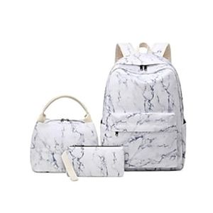 Unisex Marble School Bag Bookbag Functional Backpack Nylon Oxford Scenery Lattice Large Capacity Waterproof Zipper School Traveling Marble Lightinthebox