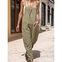 Women's Jumpsuit Pocket Solid Color Square Neck Streetwear Street Daily Regular Fit Sleeveless Black White Army Green S M L Summer Lightinthebox