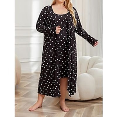 Women's Bathrobe Dress Heart Casual Comfort Soft Home Daily Bed Spandex Warm Breathable Straps Long Sleeve Fall Winter Black Lightinthebox