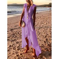 Women's A Line Dress Maxi long Dress Yellow Blushing Pink Orange White Violet Short Sleeve Solid Color Summer Casual 2021 S M L XL XXL XXXL 4XL 5XL miniinthebox - thumbnail
