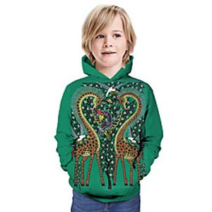 Kids Boys' Hoodie  Sweatshirt Long Sleeve Giraffe 3D Print Floral Animal Print Green Children Tops Summer Active Daily Wear Regular Fit 3-13 Years miniinthebox