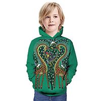 Kids Boys' Hoodie  Sweatshirt Long Sleeve Giraffe 3D Print Floral Animal Print Green Children Tops Summer Active Daily Wear Regular Fit 3-13 Years miniinthebox - thumbnail