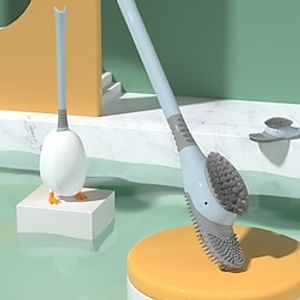 2PC Duck-Shaped Toilet Brush, Diving Duck Toilet Brush, Multifunctional Wall Mounted Toilet Brush Holder, Silicone Toilet Brush, and Holder, for Bathroom miniinthebox