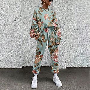 Women's Basic Streetwear Floral Vacation Casual / Daily Two Piece Set Tracksuit T shirt Pant Loungewear Jogger Pants Drawstring Print Tops miniinthebox