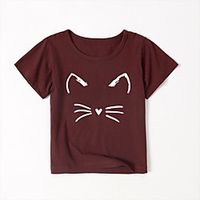Kids Girls' T shirt Short Sleeve Hot Stamping Cartoon Cat Graphic Blushing Pink Wine Army Green Children Tops Summer Basic Cute Outdoor Regular Fit 2-8 Years Lightinthebox - thumbnail