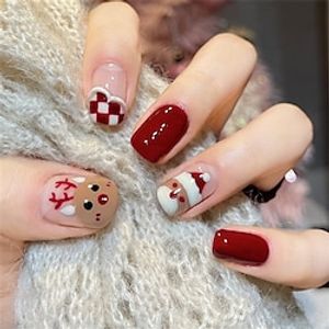 Elk Chessboard Wearing Armor Autumn and Winter Nail Patch Jump Color Nail Patch Christmas False Nail Patch Finished Product miniinthebox