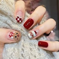 Elk Chessboard Wearing Armor Autumn and Winter Nail Patch Jump Color Nail Patch Christmas False Nail Patch Finished Product miniinthebox - thumbnail
