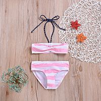 Kids Girls' Swimsuit Two Pieces Swimsuit Bow Print Swimwear Striped Sleeveless Blushing Pink Active Bathing Suits 2-6 Years Lightinthebox - thumbnail