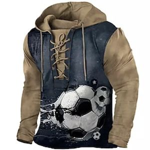 Men's Pullover Hoodie Sweatshirt Pullover Brown Hooded Color Block Football Graphic Prints Lace up Print Casual Daily Sports 3D Print Basic Streetwear Designer Spring   Fall Clothing Apparel Hoodies miniinthebox