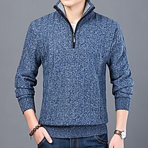 Men's Unisex Stylish Vintage Style Zipper Front Knitted Solid Color Cardigan Pullover Long Sleeve Sweater Cardigans Stand Collar Fall Winter Blue Light gray Dark Gray Lightinthebox