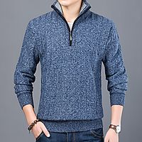 Men's Unisex Stylish Vintage Style Zipper Front Knitted Solid Color Cardigan Pullover Long Sleeve Sweater Cardigans Stand Collar Fall Winter Blue Light gray Dark Gray Lightinthebox - thumbnail