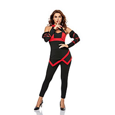 Soldier / Warrior Ninja Zentai Suits Adults' Women's Halloween Halloween Halloween Festival / Holiday Polyester RedBlack Women's Easy Carnival Costumes Solid Color / Top / Pants / Gloves miniinthebox