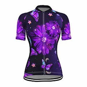 21Grams Women's Short Sleeve Cycling Jersey Summer Spandex Polyester Purple Floral Botanical Bike Jersey Top Mountain Bike MTB Road Bike Cycling Quick Dry Moisture Wicking Breathable Sports Clothing Lightinthebox