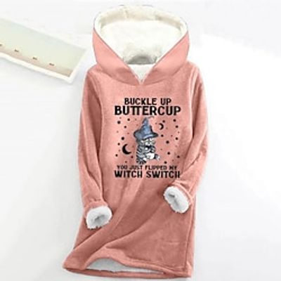 Women's Hoodie Sweatshirt Pullover Fleece Lined Cat Letter Teddy Fuzzy Print Black Yellow Pink Casual Sports Hoodie Long Sleeve Top Micro-elastic Fall  Winter Lightinthebox