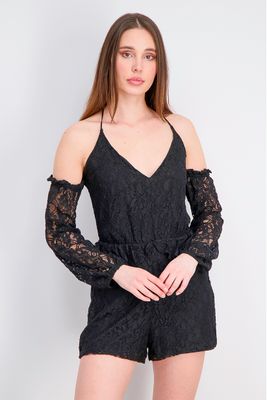 Womens Off Shoulder Lace Playsuit Black Womens Off Shoulder Lace Playsuit Black